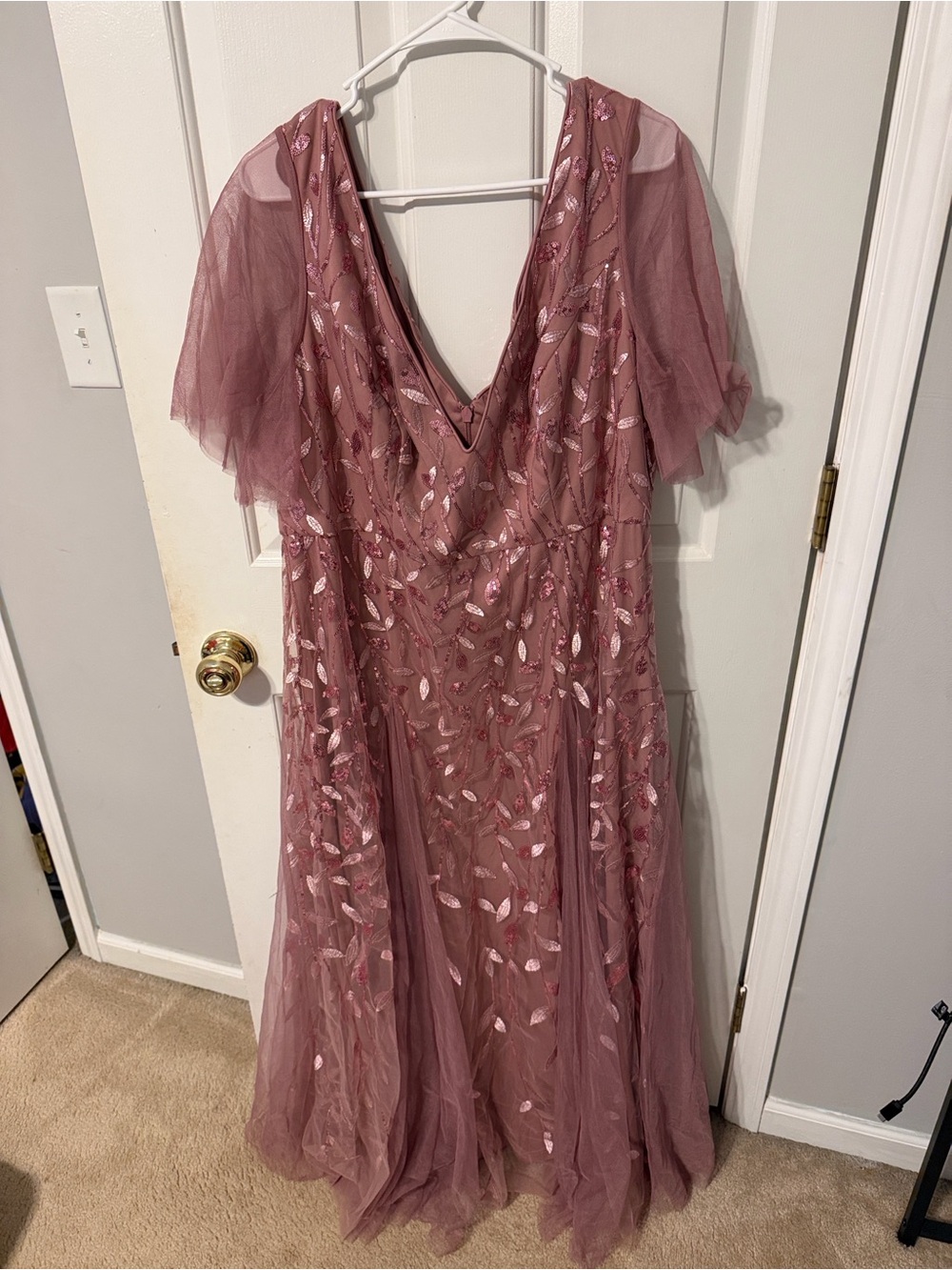 Ever Pretty Dusty Rose Embroidered Tulle Maxi Dress